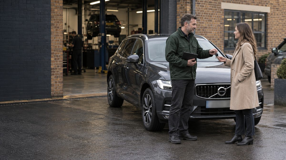 Customer receiving vehicle keys after arranged vehicle work